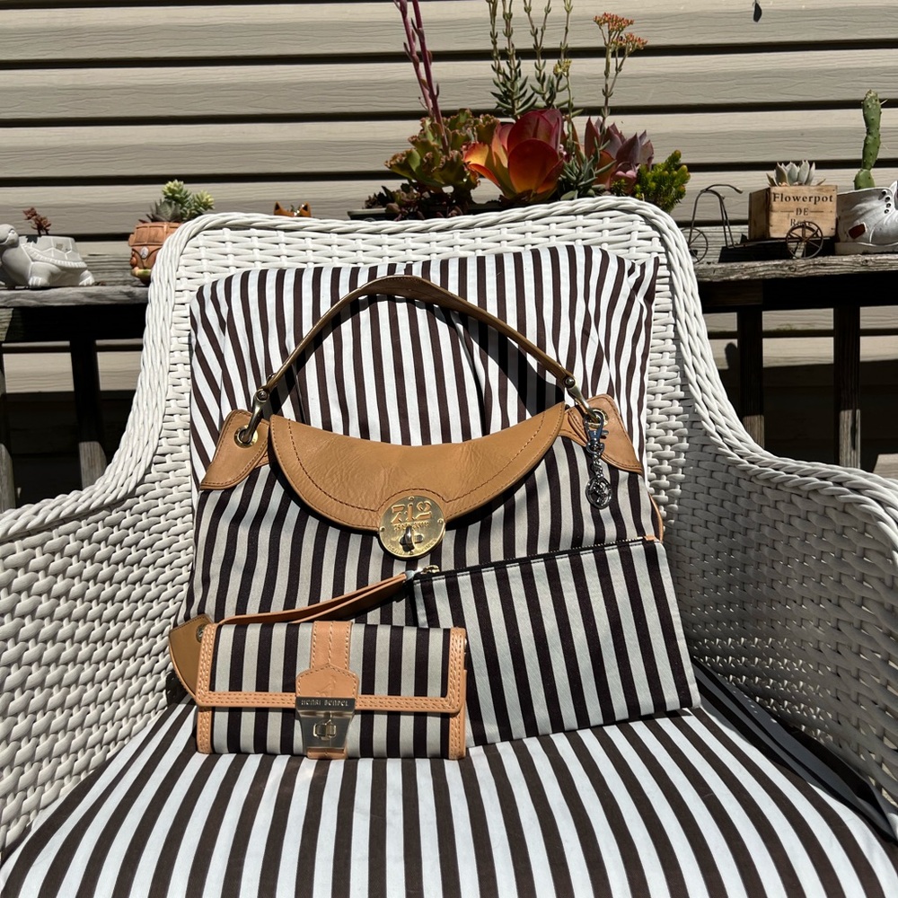 RARE! Henri Bendel Centennial Stripe Hobo Bag & Wallet Set - EUC